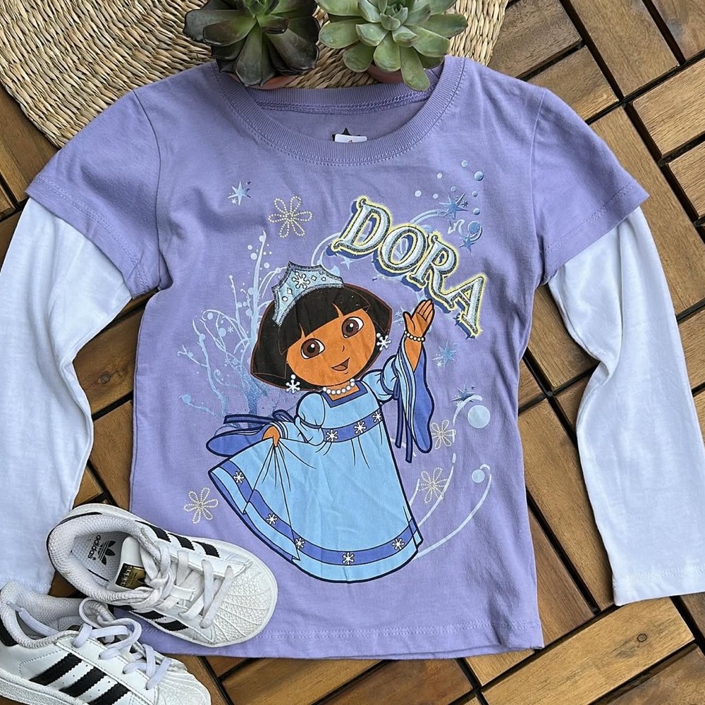 Vintage Dora the Explorer Purple Long Sleeve Kids Shirt